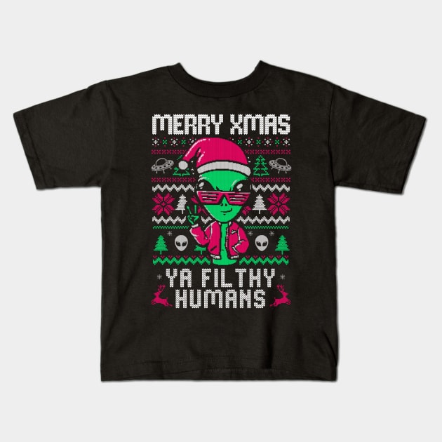 Alien Christmas - Funny Ugly Sweater Xmas Gift Kids T-Shirt by eduely